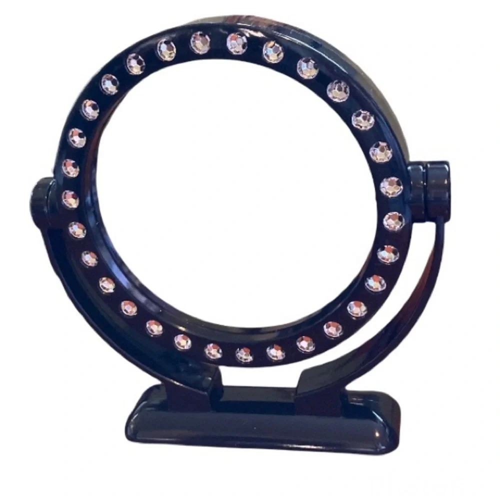 Two-Sided Makeup Mirror- Black w/ Bling
